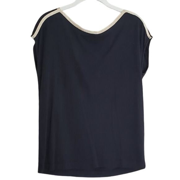 Ann‎ Taylor Classic Black T Shirt Women's Size M Gold Trim Cap Sleeve Minimalist - Picture 1 of 9